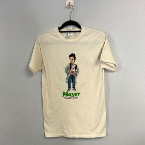 Vintage Gildan Unisex John Mayer World Tour 2019 Cream Pullover T-Shirt Size S - Picture 1 of 6